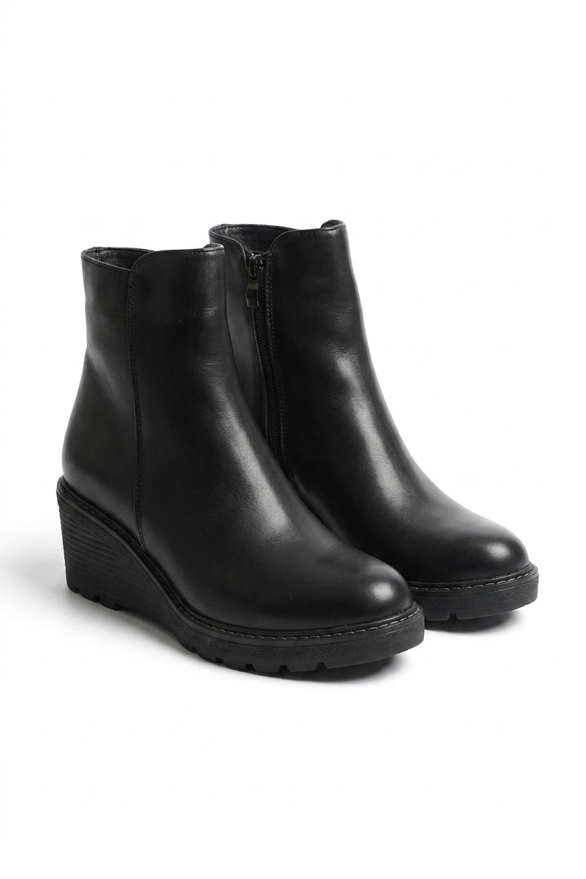 Cecilia Low Wedge Ankle Boots - Black_wb