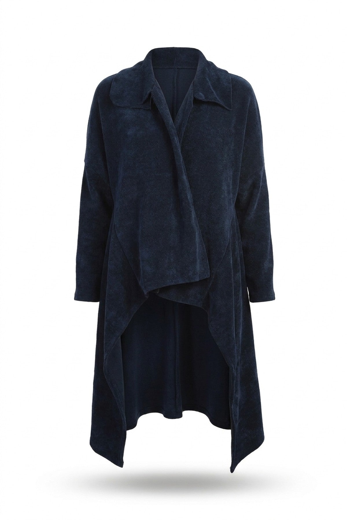 Lydia Open Front Long Back Knitted Cardigan - Navy_wb