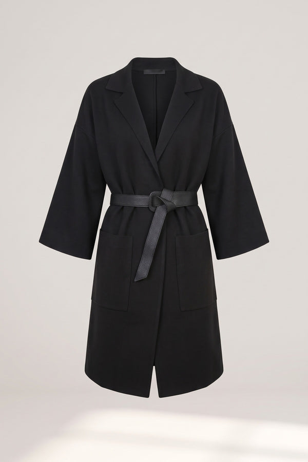 Cheryl Open Front Longline Knitted Cardigan With Front Pockets - Black