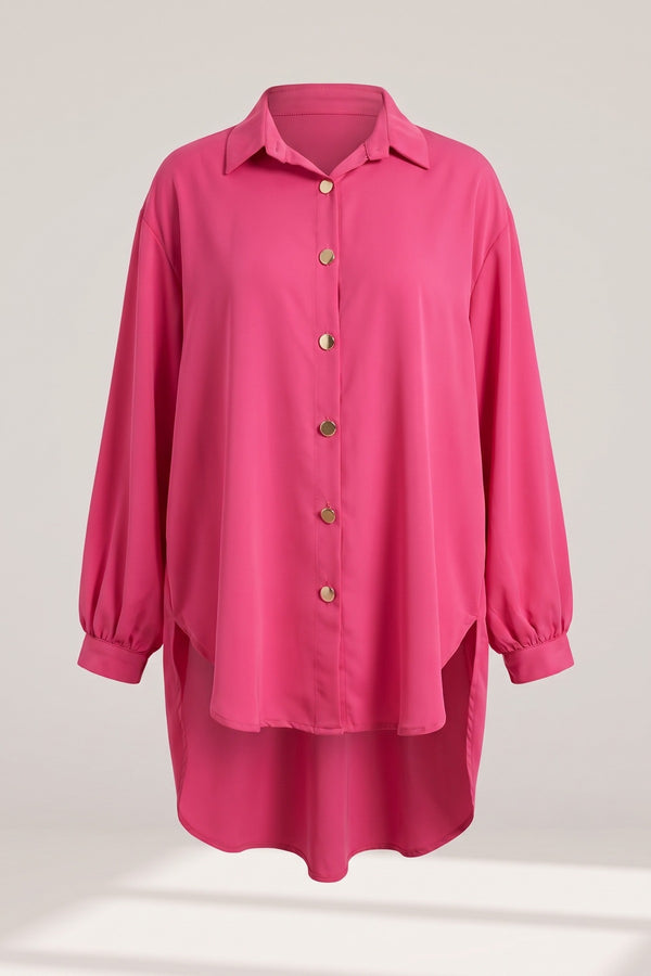 Sienna Oversized Collared Button Down Top - Fuschia