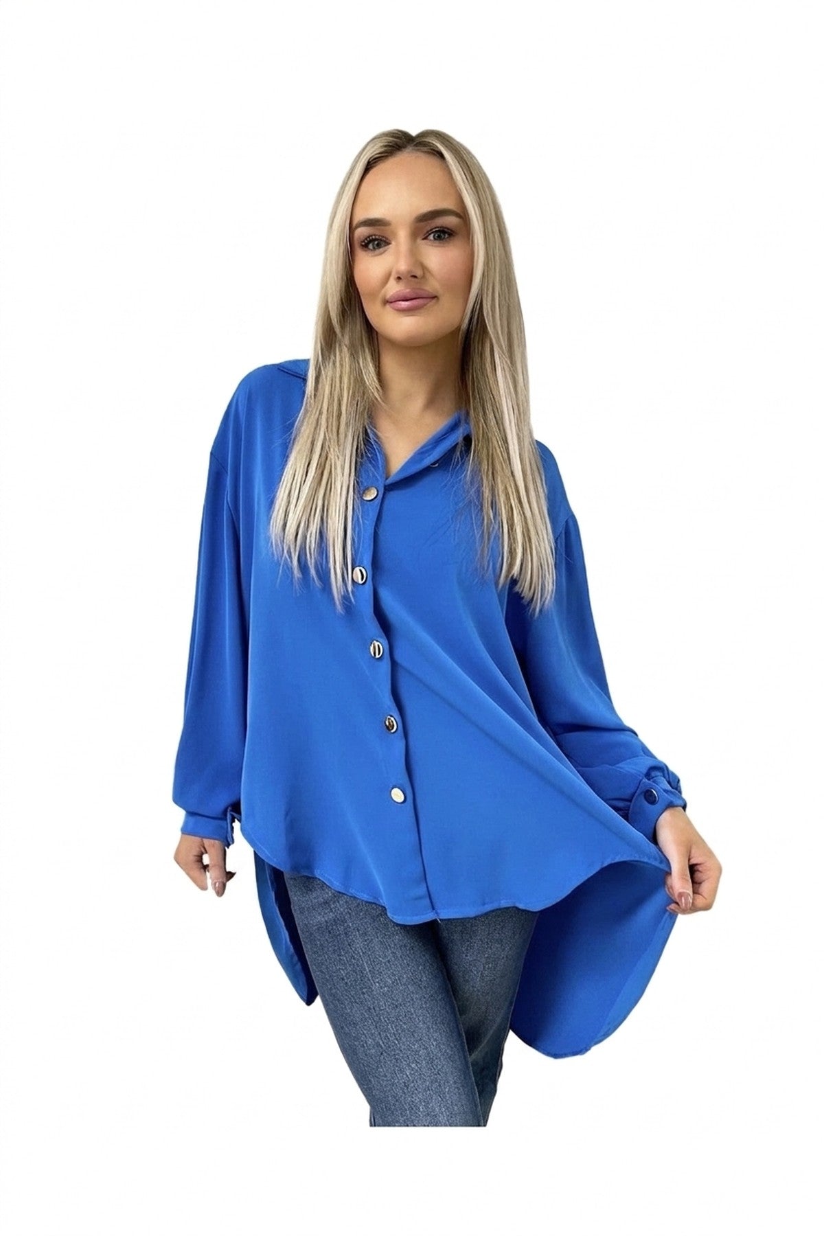 Sienna Oversized Collared Button Down Top - Royal_wb