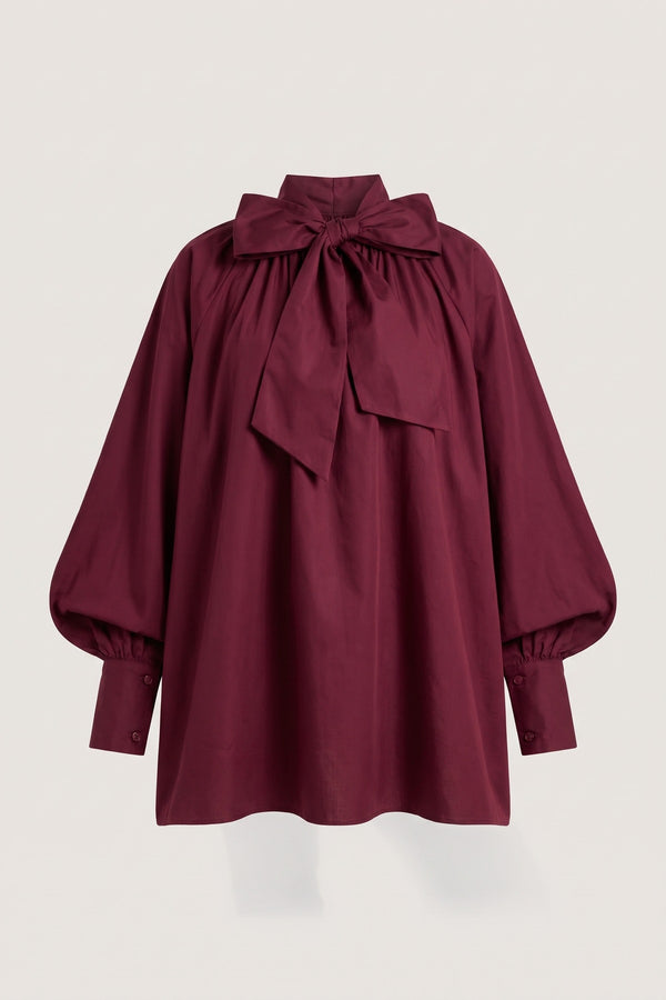 Margaret Oversized Tie-neck Top - Wine