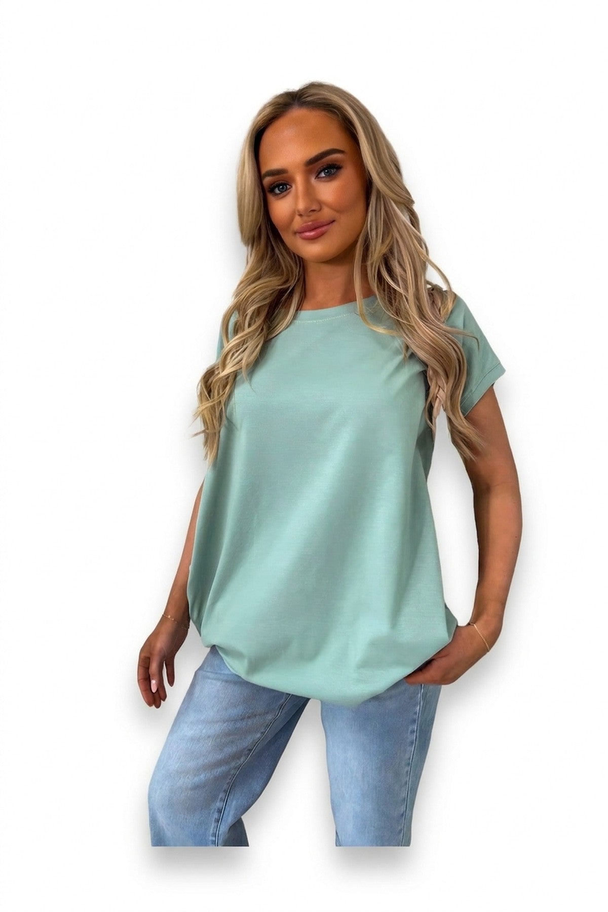 Naomi Round Neck With Side Pockets Oversized Top - Mint_wb