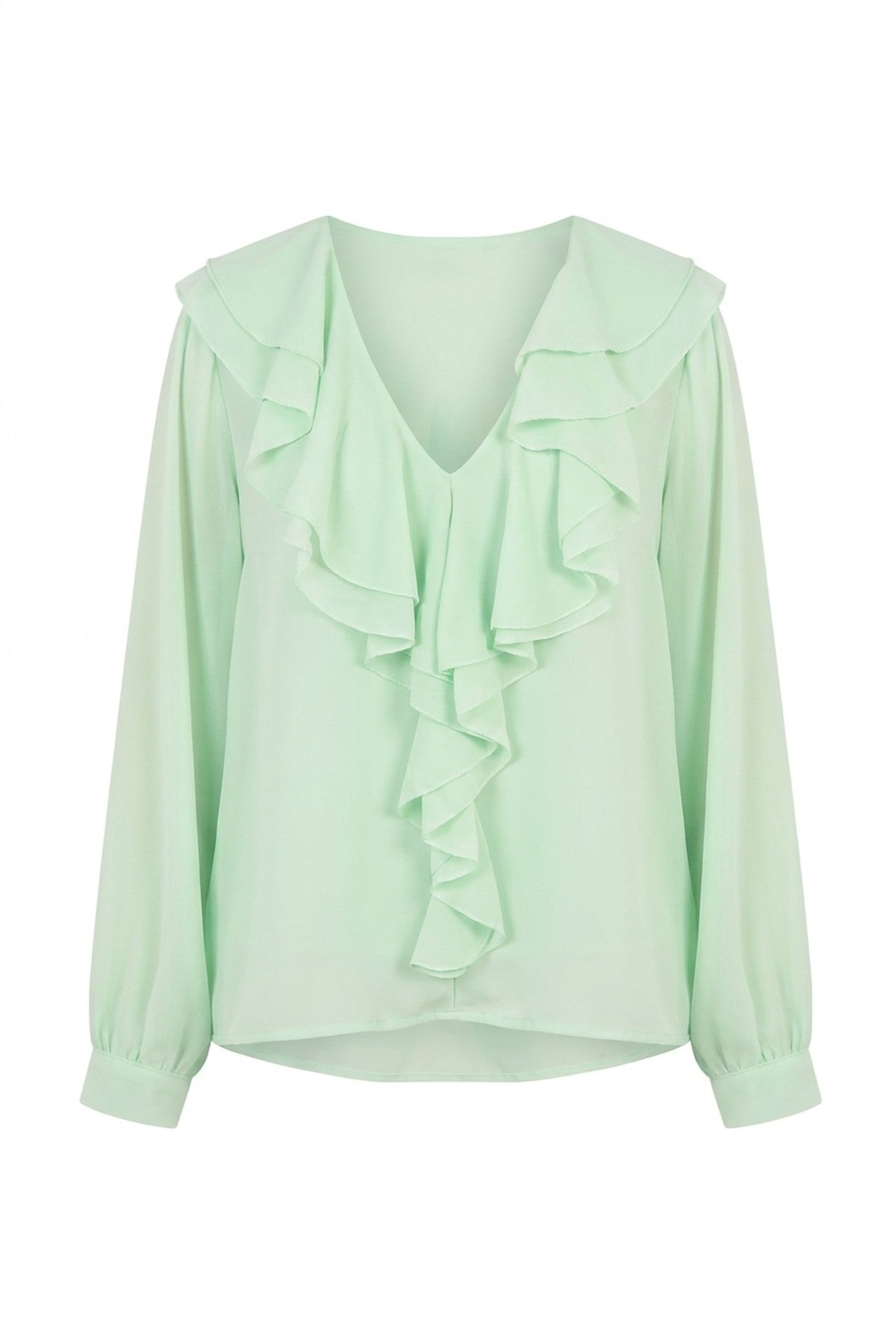 Leyla Ruffle Trim Front Long Sleeve Top - Mint_wb