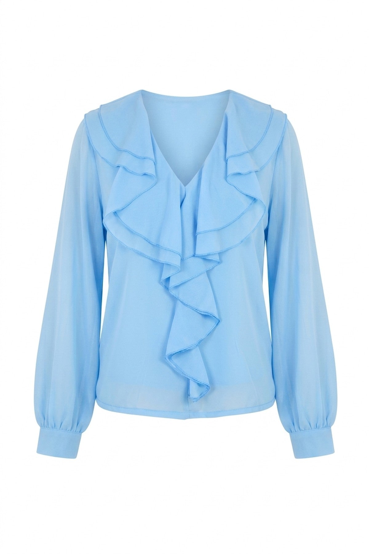 Leyla Ruffle Trim Front Long Sleeve Top - Sky Blue_wb