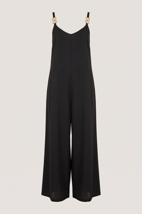 Yalina Scoop Neck Wide Leg Sleeveless Jumpsuit With Strap Detail - Black