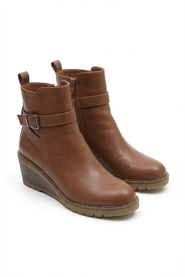 Isabel Side Zip Low Wedge Chelsea Ankle Boots - Camel