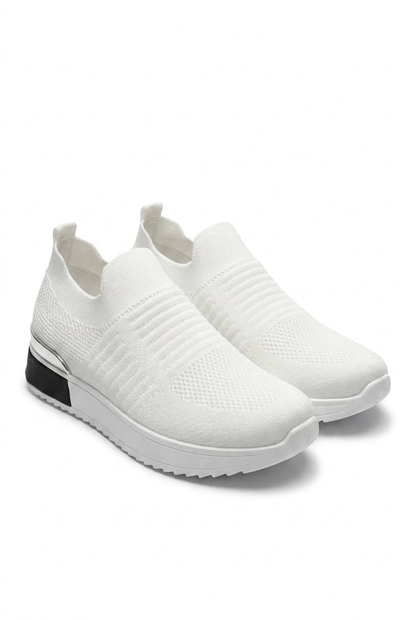 Bethany Slip On Sock Wedge Trainers - White