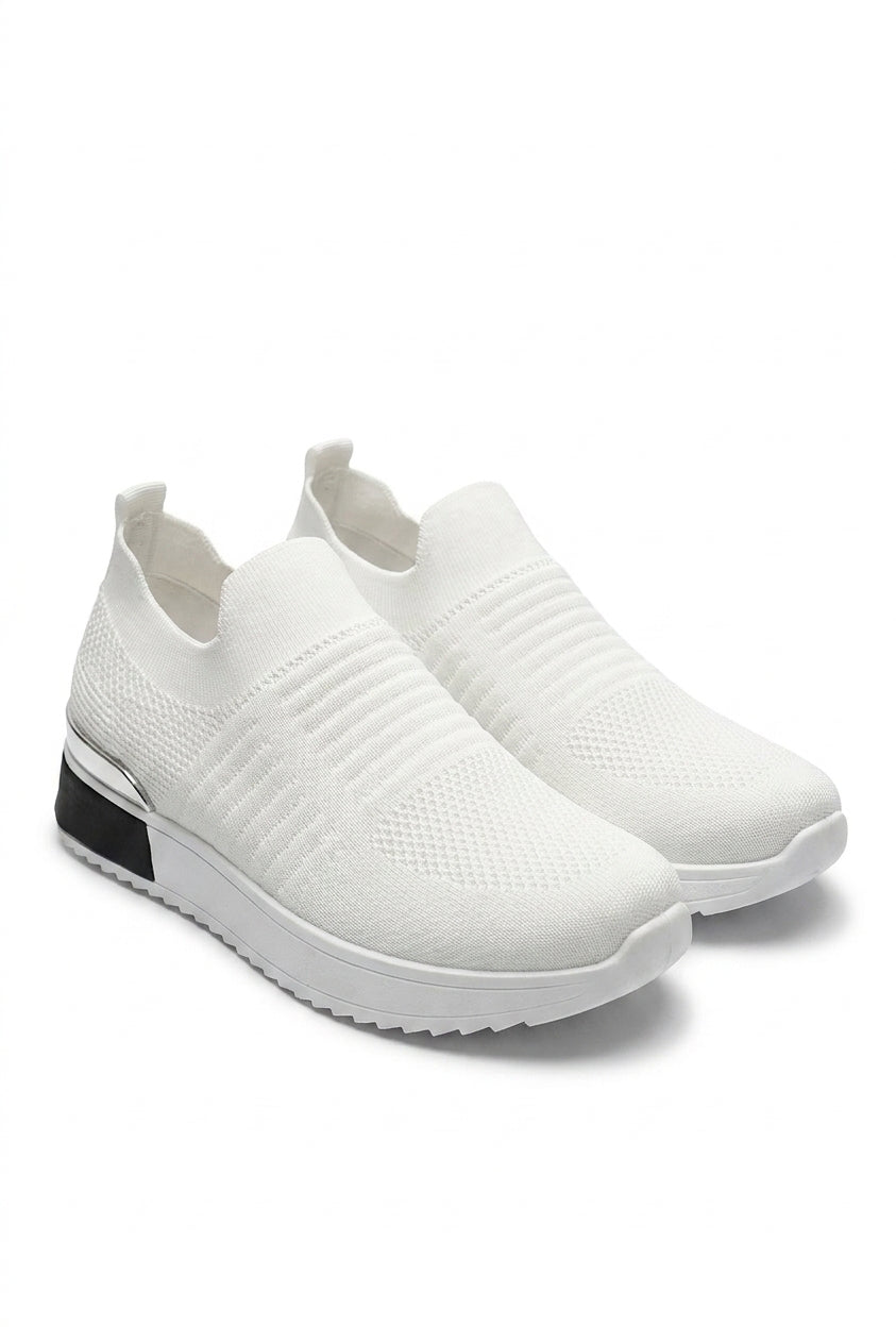 Bethany Slip On Sock Wedge Trainers - White