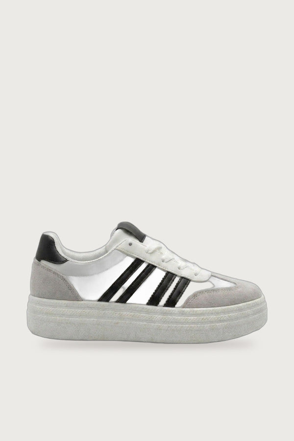 Annie Striped Lace Up Trainers - Black