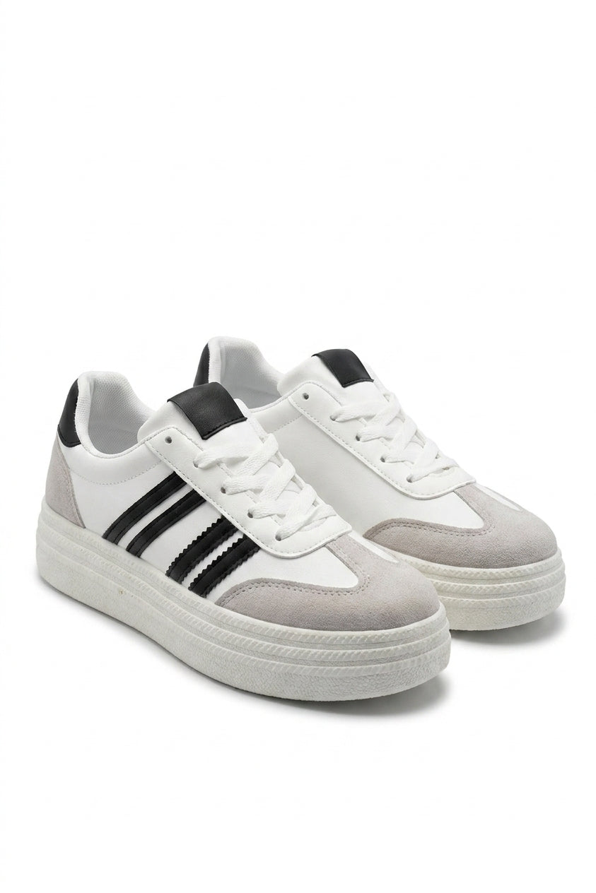 Annie Striped Lace Up Trainers - Black