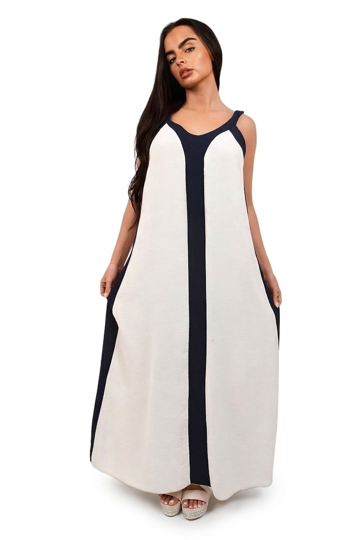 Bianca Two-tone Sleeveless Cami Maxi Dress - Navy