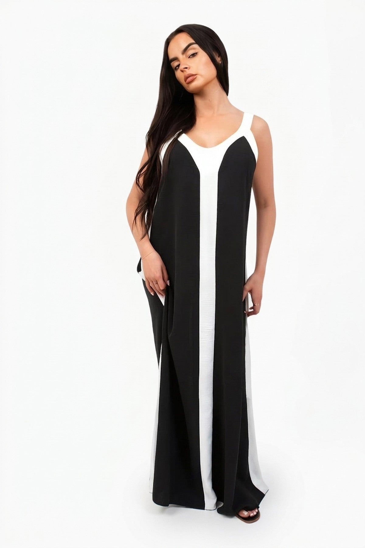 Bianca Two-tone Sleeveless Cami Maxi Dress - White_wb