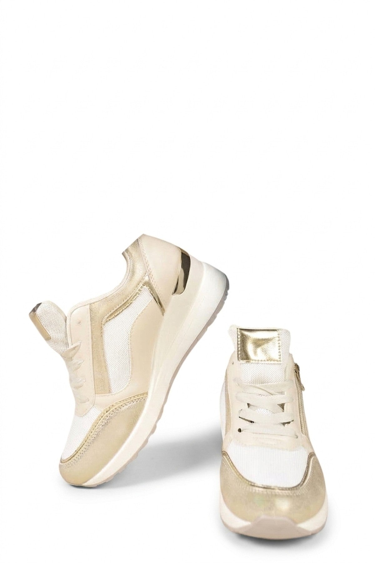 Elira Zip Side Mesh Panel Wedge Trainers - Gold