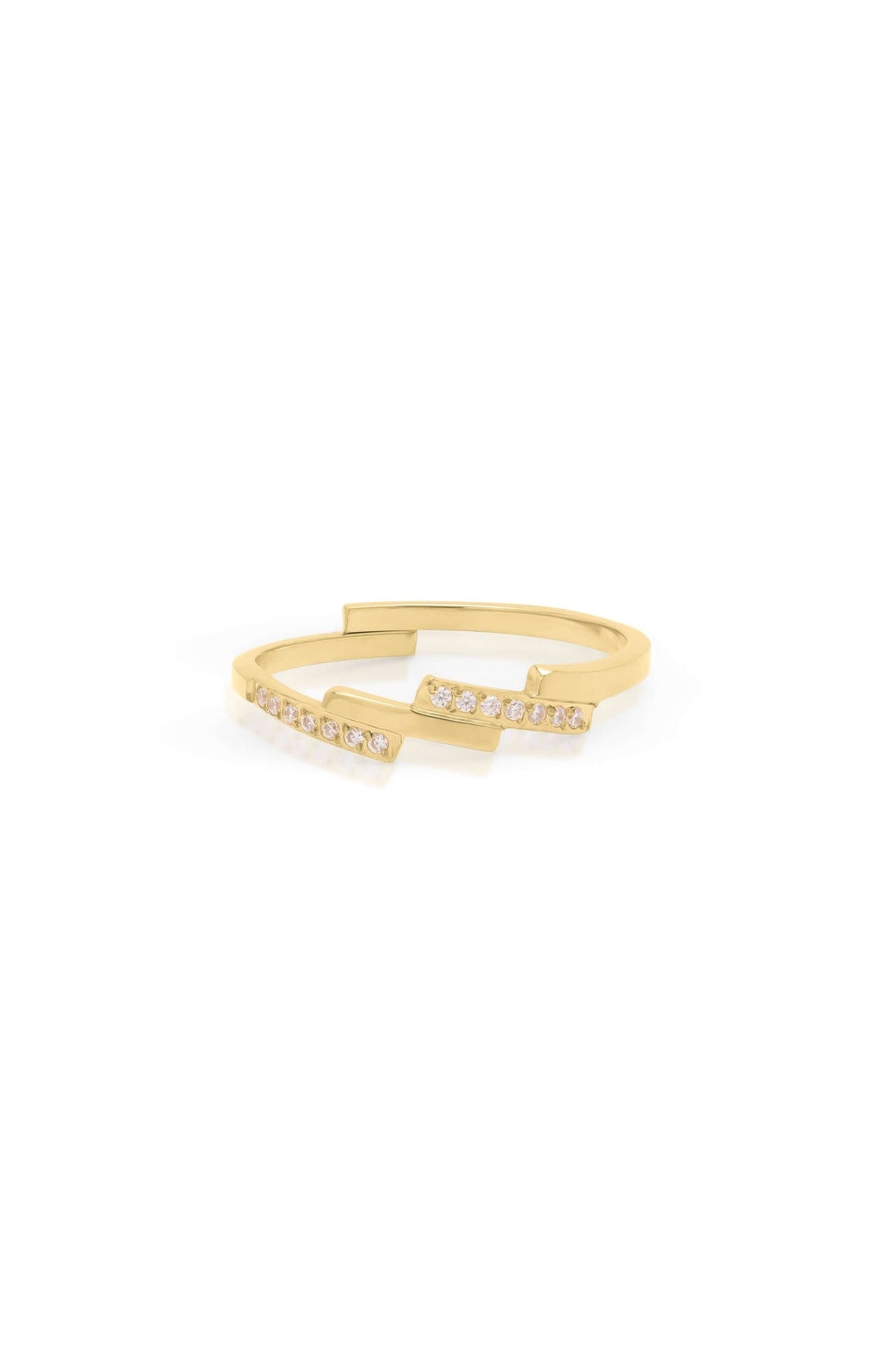 Lina Crystal Bar Adjustable Ring by ARIIRA featuring pavé-set crystals and a modern gold design.