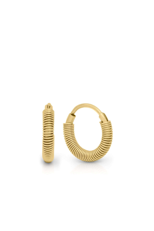 Sia Gold Coil Hoop Earrings by ARIIRA, featuring a wrapped coil design in gold-plated stainless steel.