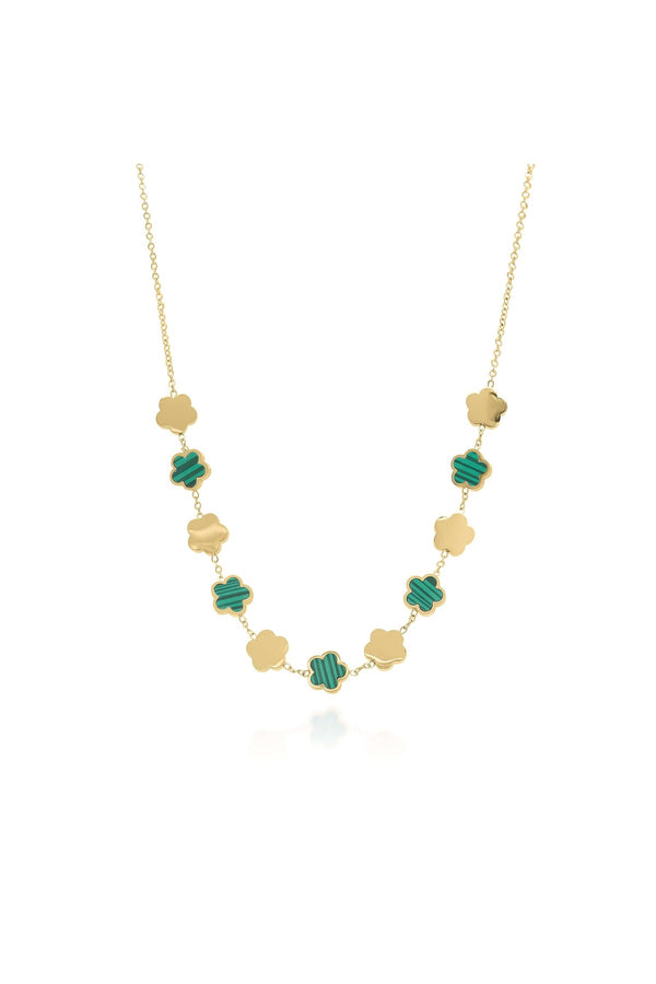 Soraya Enamel Clover Link Necklace - Green
