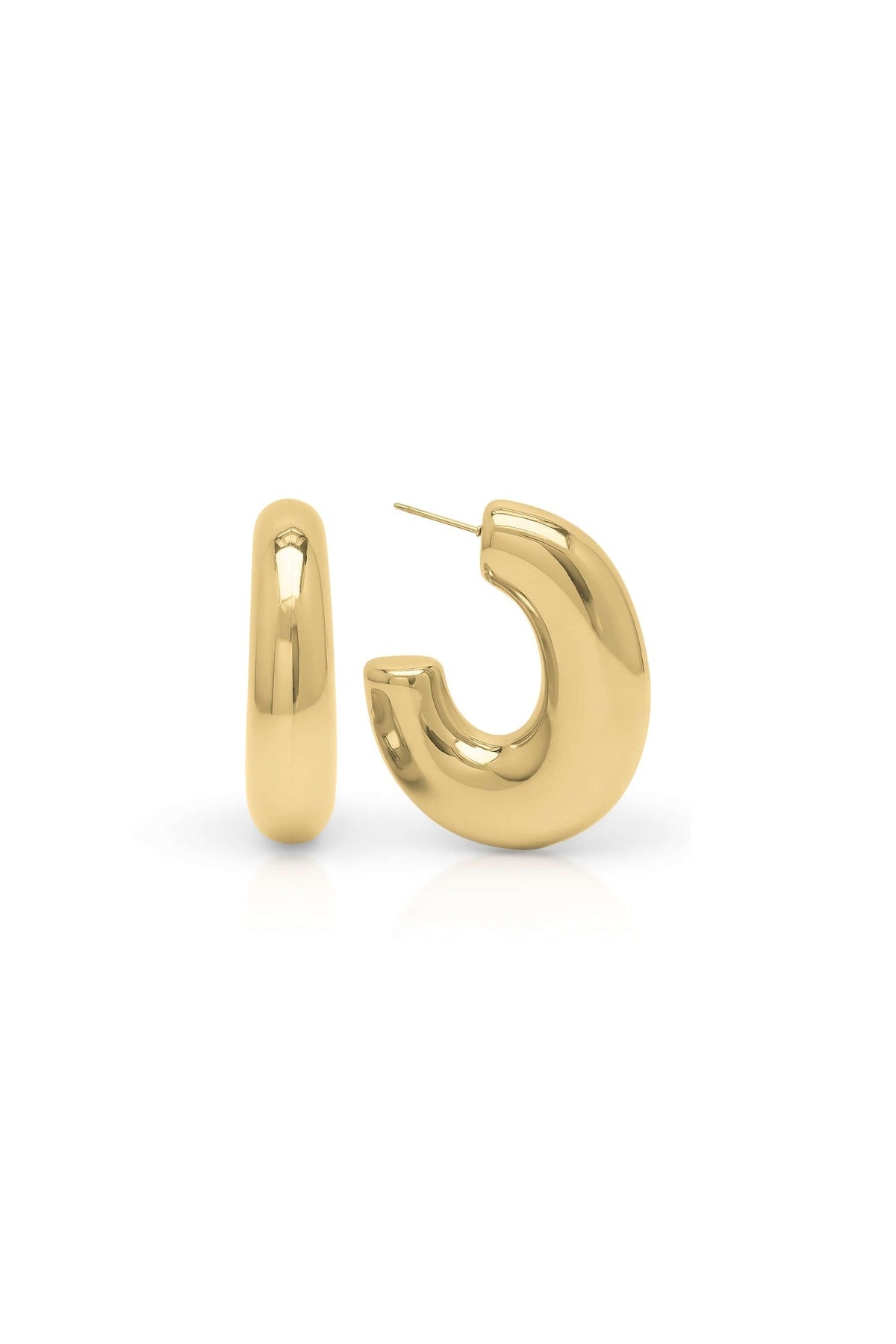 Rhea Sculpted Dome Hoop Earrings by ARIIRA in polished gold, modern design with smooth curves and a refined silhouette.
