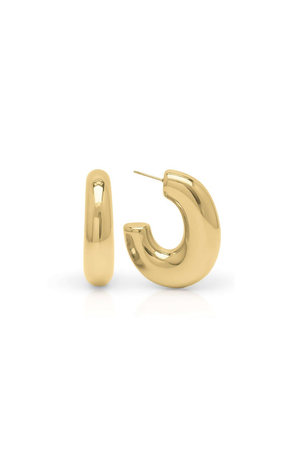Rhea Sculpted Dome Hoop Earrings by ARIIRA in polished gold, modern design with smooth curves and a refined silhouette.