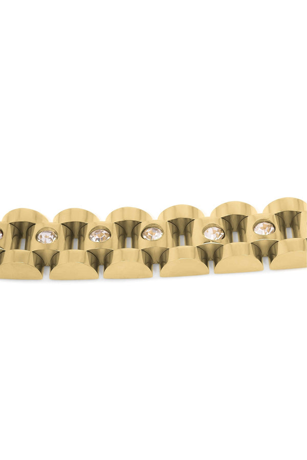Ariira Raisa Sculpted Link Bracelet featuring polished links and sparkling crystal insets, designed for elegant layering.