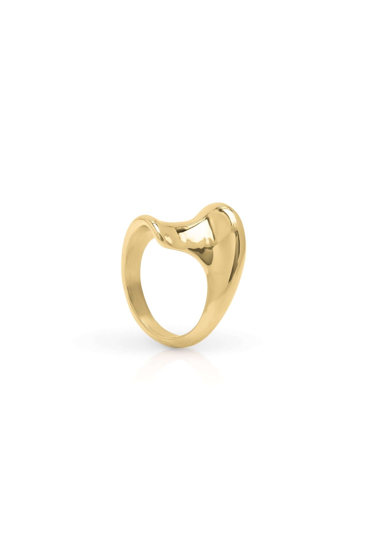 Nyla Fluid Form Sculpted Ring featuring soft curves and a smooth, undulating surface in gold.