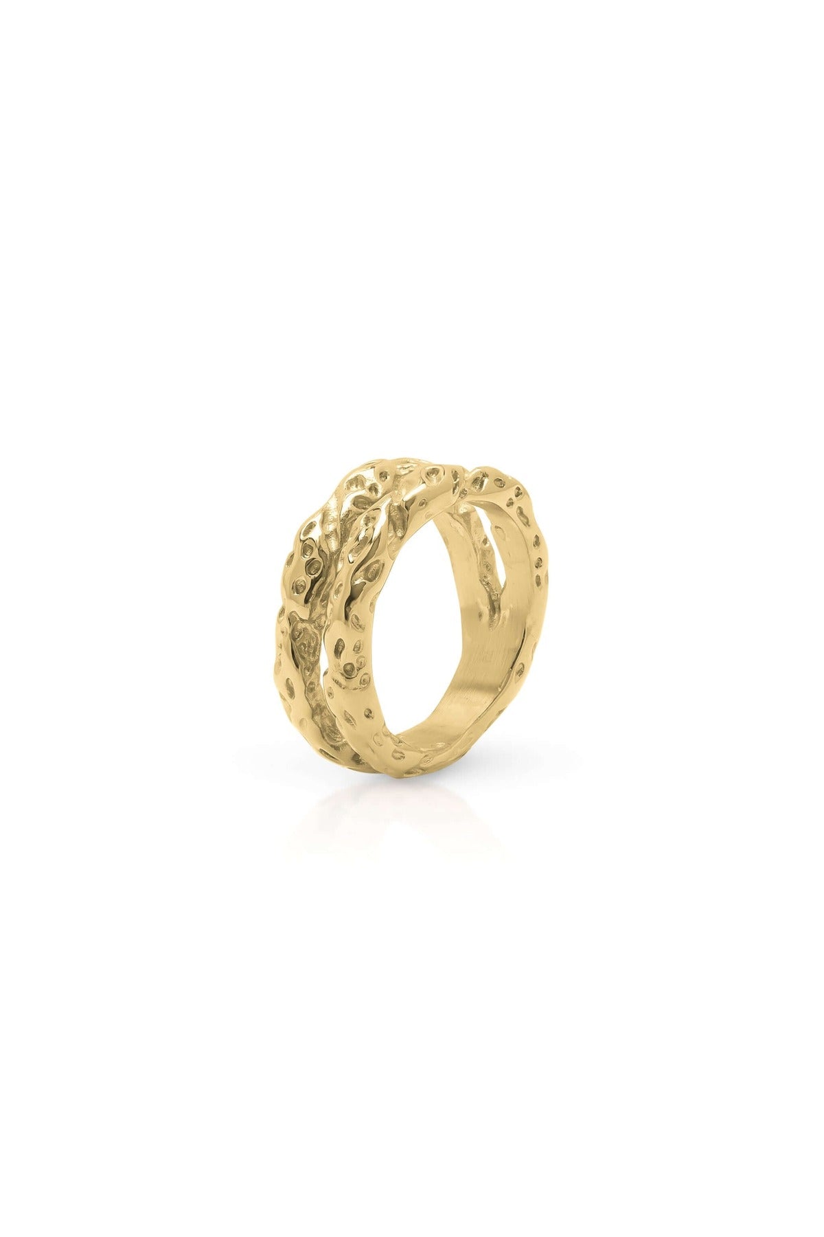 Sana textured twin band ring by ARIIRA, featuring a molten design inspired by organic forms and natural textures.