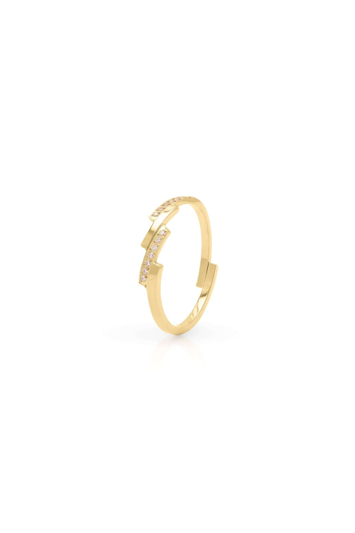 Lina Crystal Bar Adjustable Ring by ARIIRA featuring pavé-set sparkles in a delicate gold design.