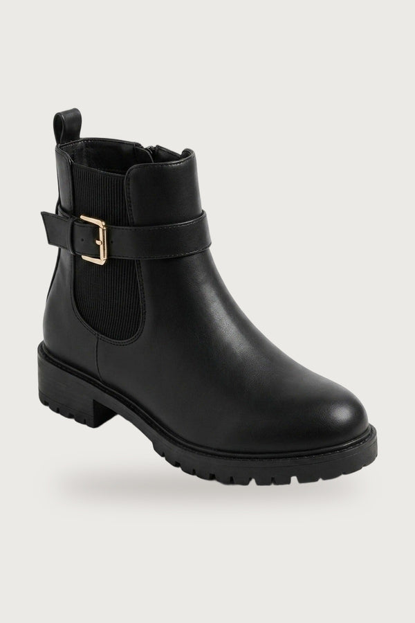 Ines Chunky Sole Buckle Chelsea Boots - Black