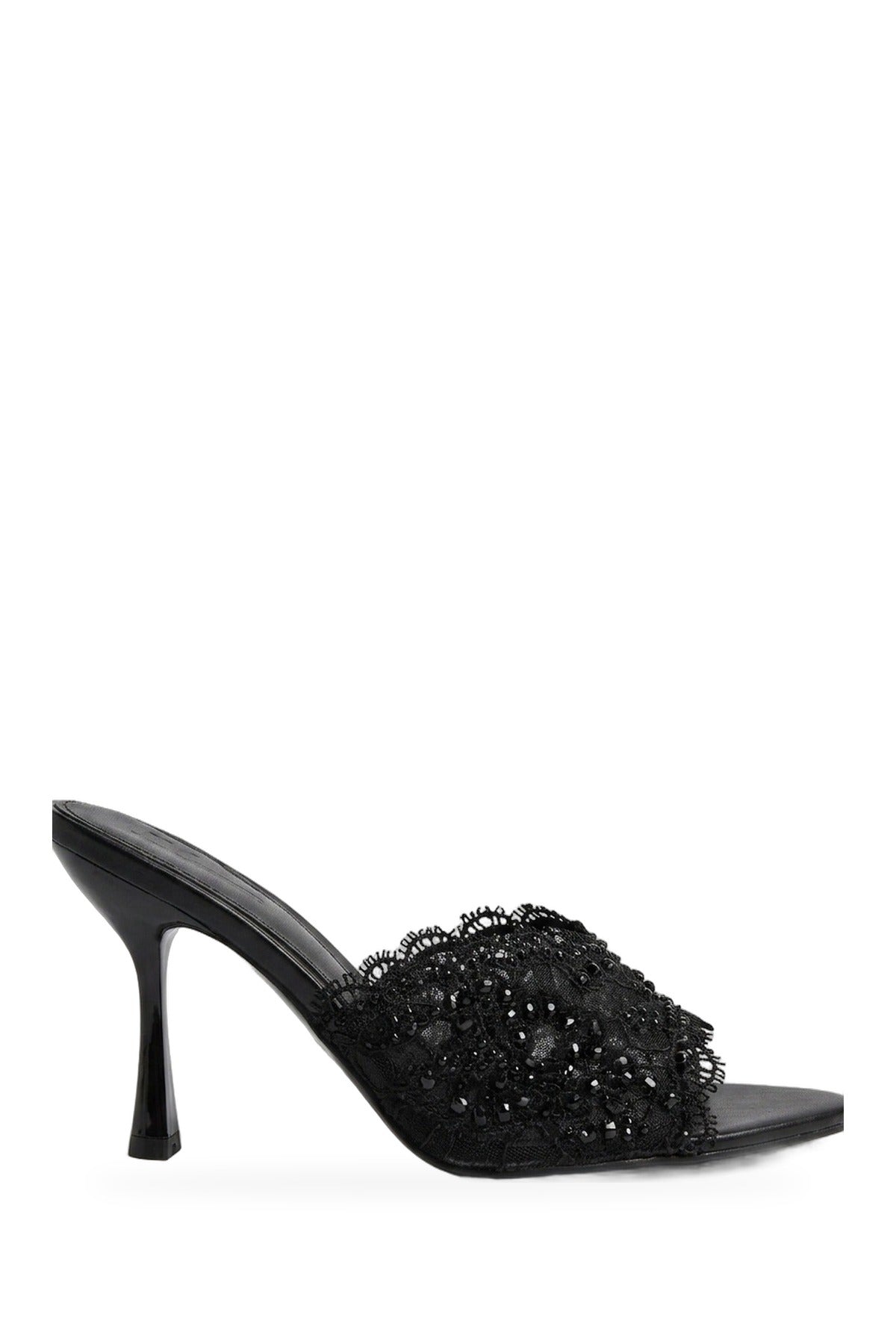 Ines Embellished Lace Stiletto Mules - Black