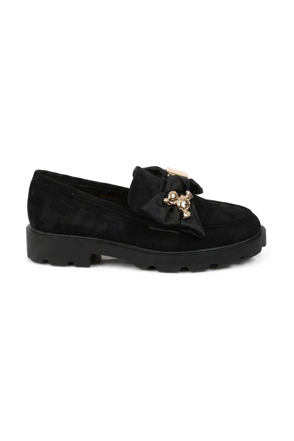 Ines Faux Suede Chunky Loafers - Black_wb