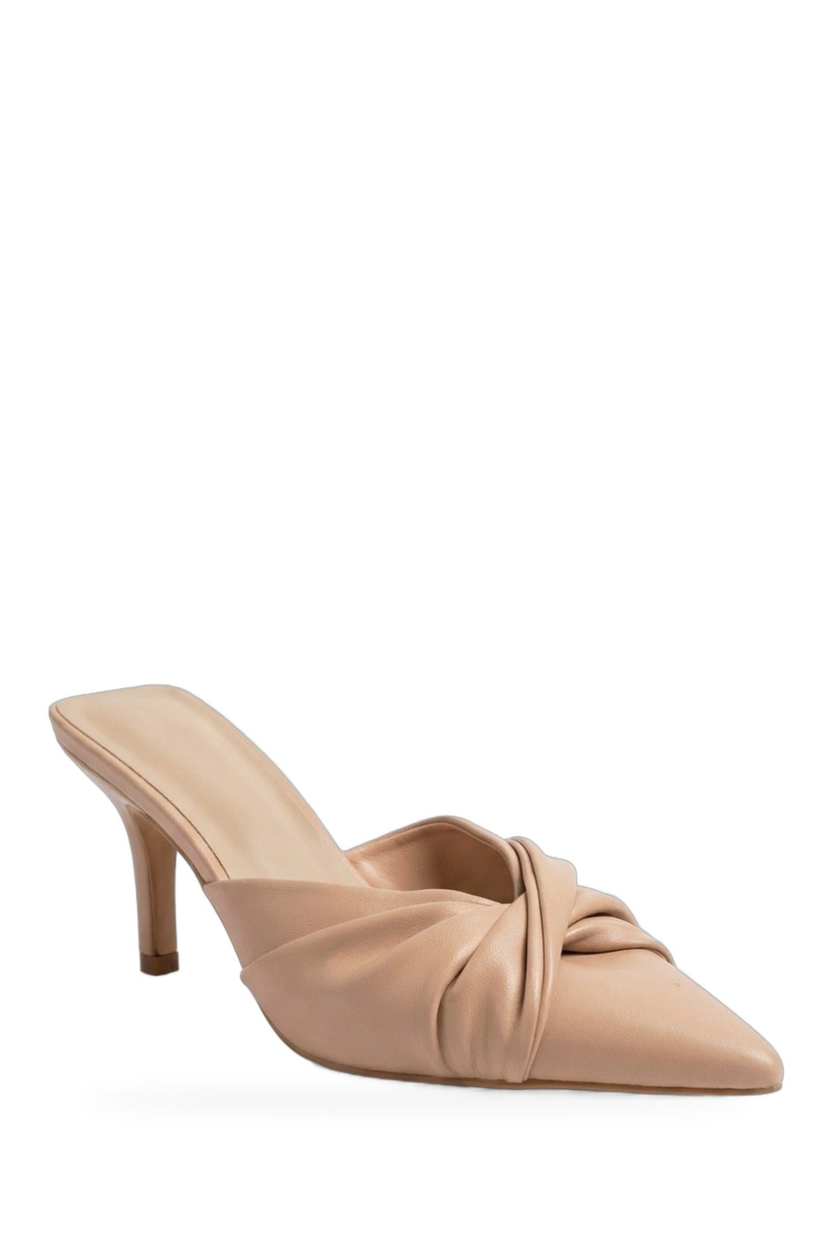 Ines Knotted Front Pointed Toe Kitten Heel - Apricot