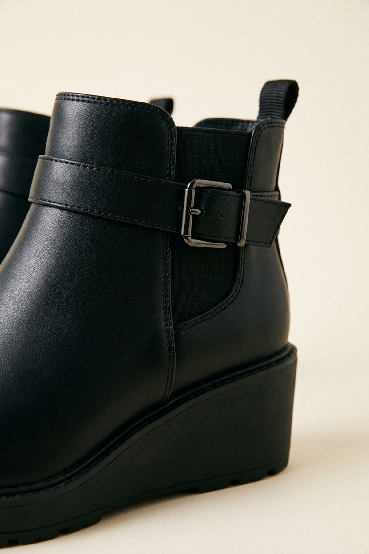 Isabel Side Zip Low Wedge Chelsea Ankle Boots - Black