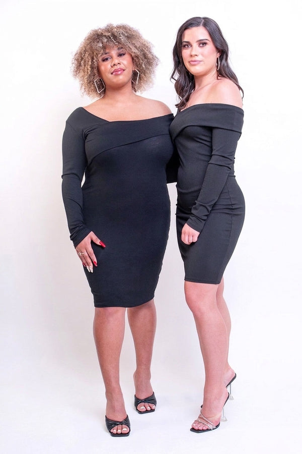 Isabella Off Shoulder Long Sleeve Bodycon Dress - Black_wb