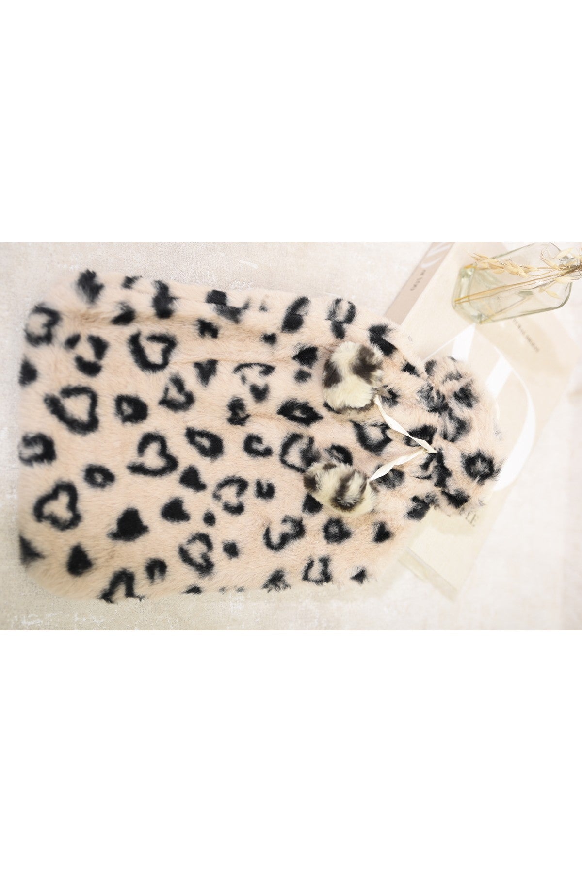 Ivy Faux Fur Hot Water Bottle - Mocha/Black