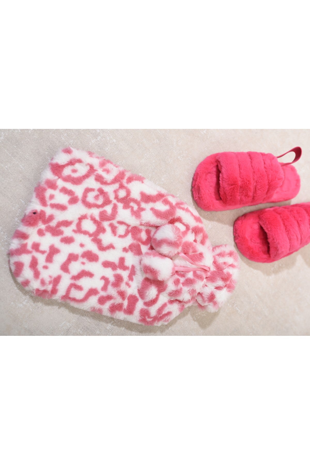 Ivy Faux Fur Hot Water Bottle - Pink/White
