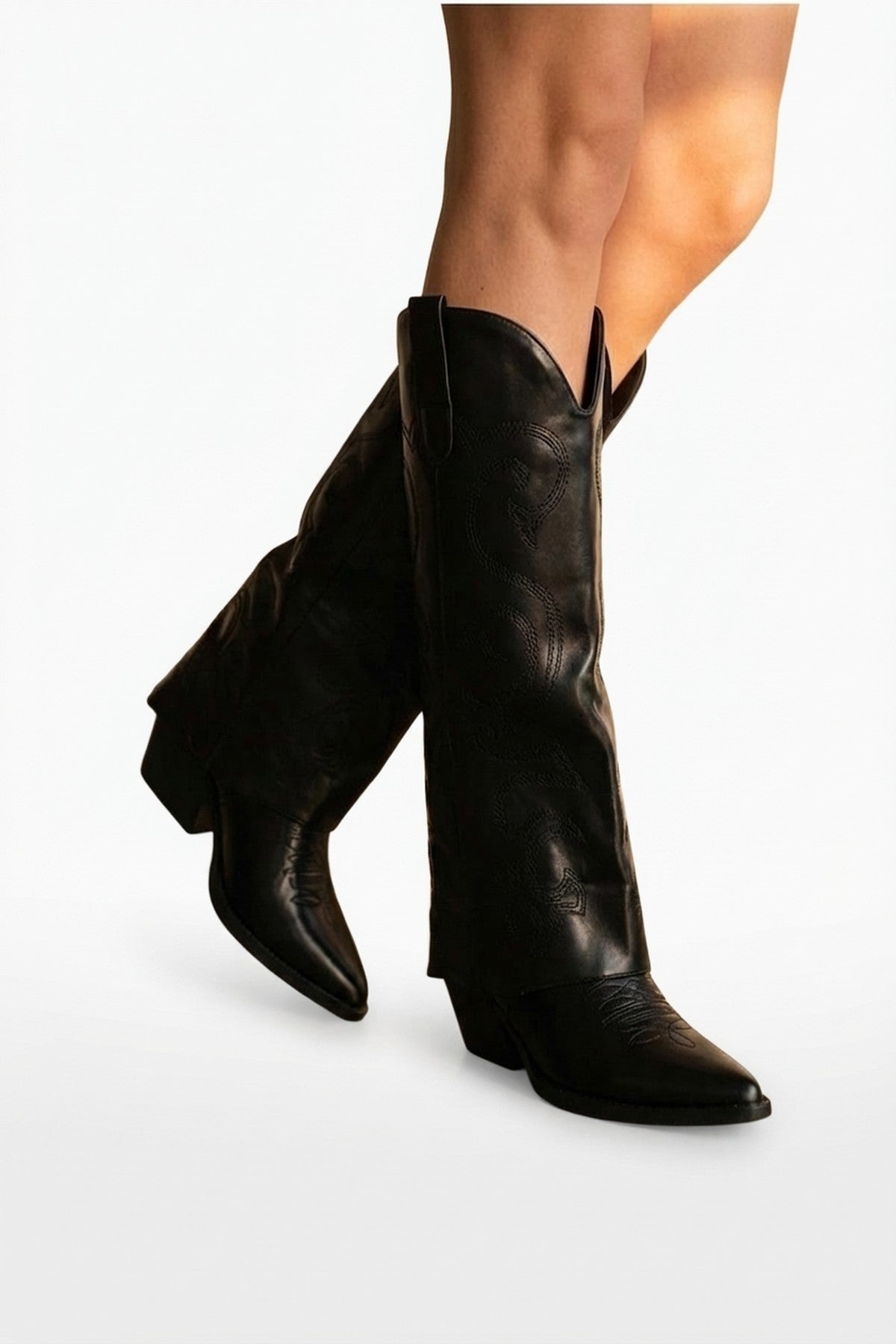 Ivy Womens Embroidered Western Cowboy Boots - Jet Black