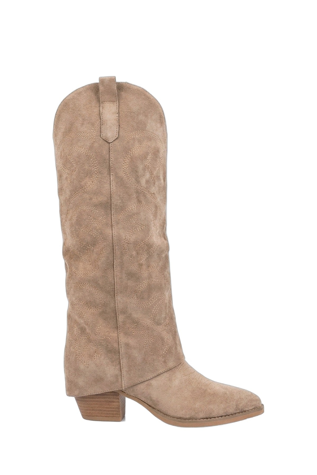 Ivy Womens Embroidered Western Cowboy Boots - Khaki_wb