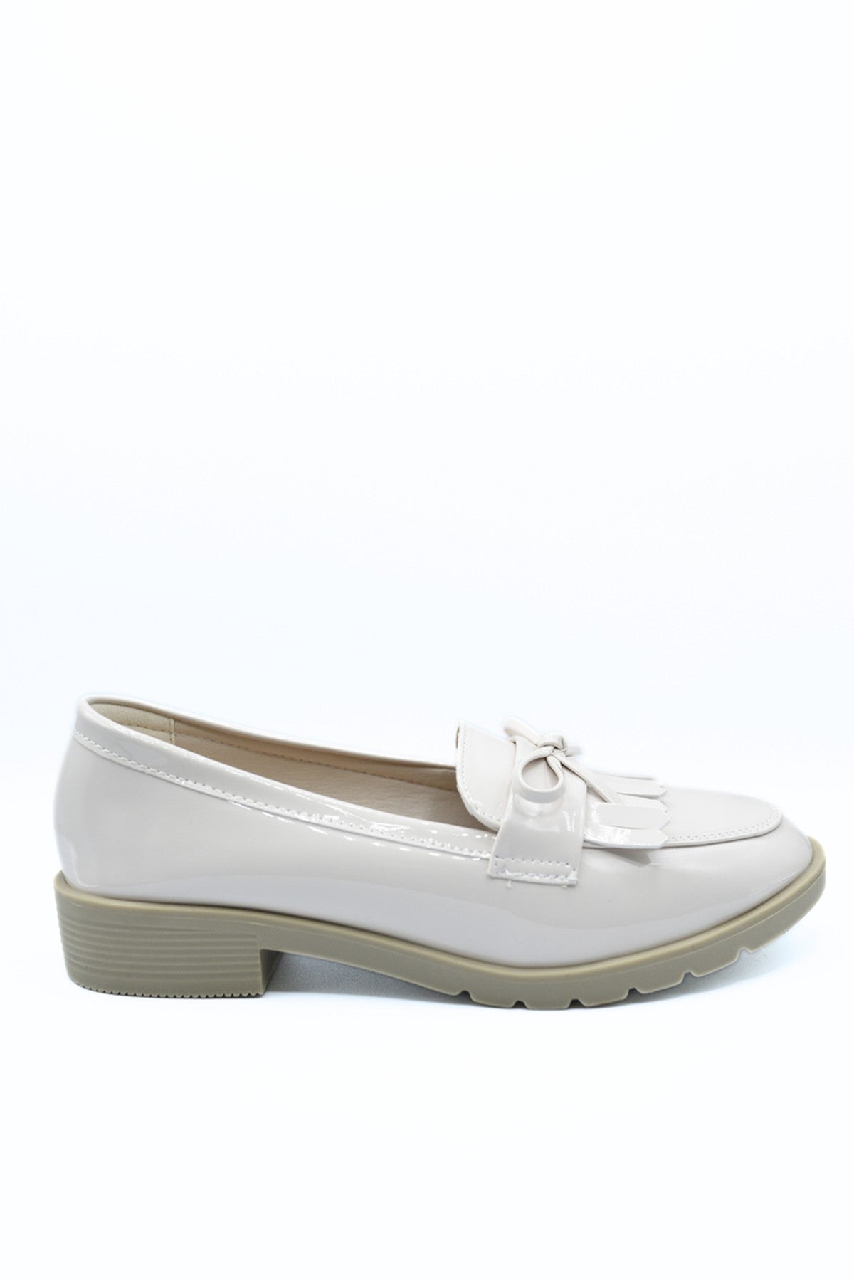 Janelle Bow Detail Flatform Slip On Loafer Shoes - Beige