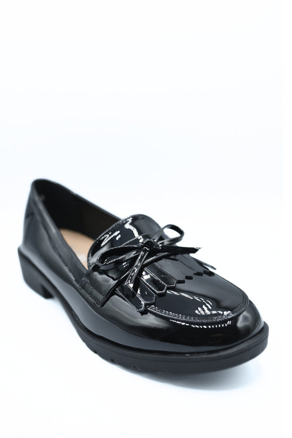 Janelle Bow Detail Flatform Slip On Loafer Shoes - Black