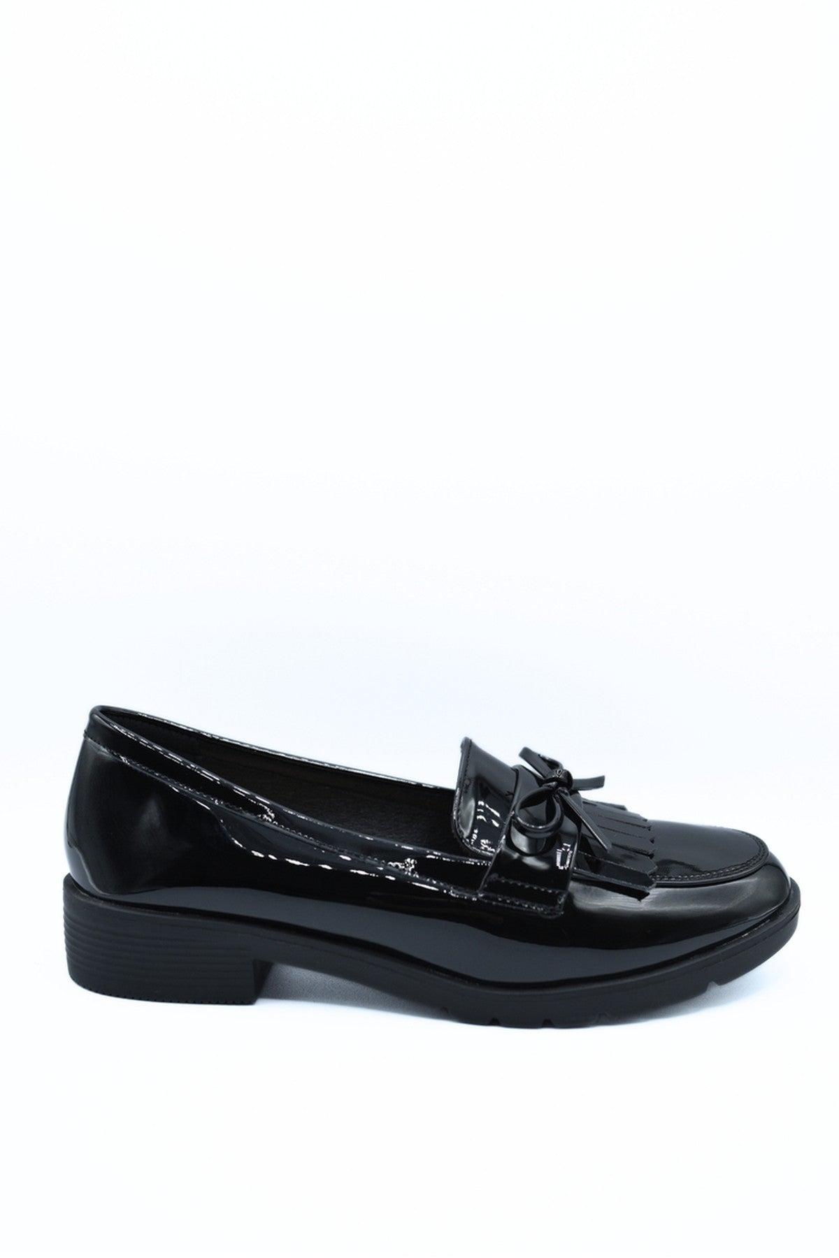 Janelle Bow Detail Flatform Slip On Loafer Shoes - Black