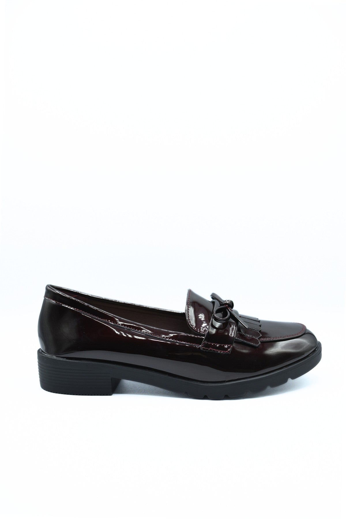 Janelle Bow Detail Flatform Slip On Loafer Shoes - Wine
