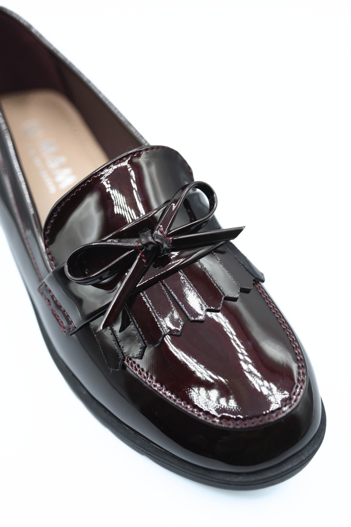 Janelle Bow Detail Flatform Slip On Loafer Shoes - Wine