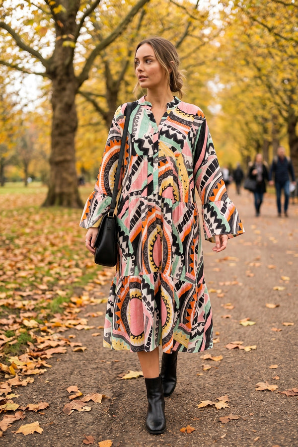 Janiyah Printed Midi Dress - Black