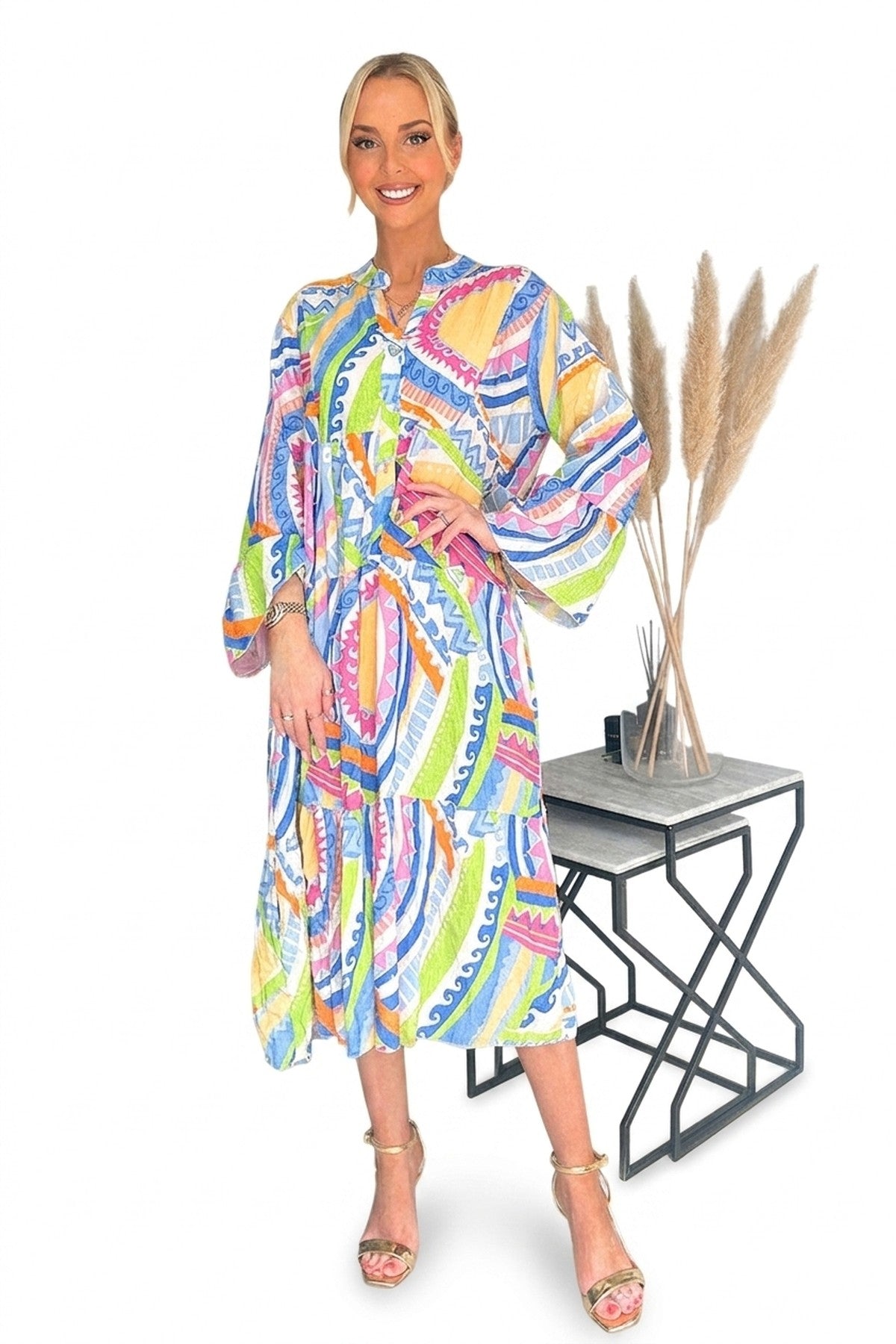 Janiyah Printed Midi Dress - Green_wb