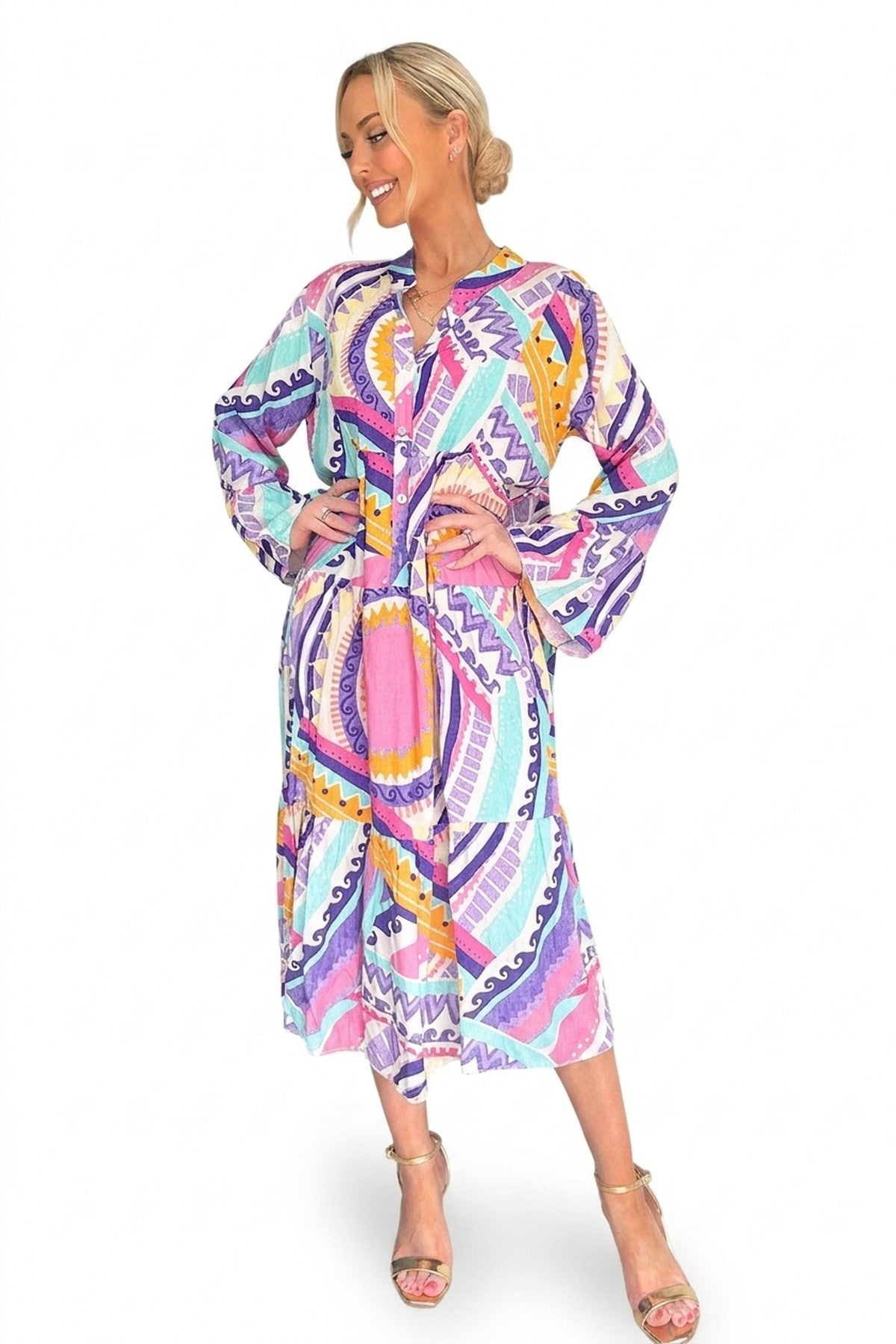 Janiyah Printed Midi Dress - Purple_wb