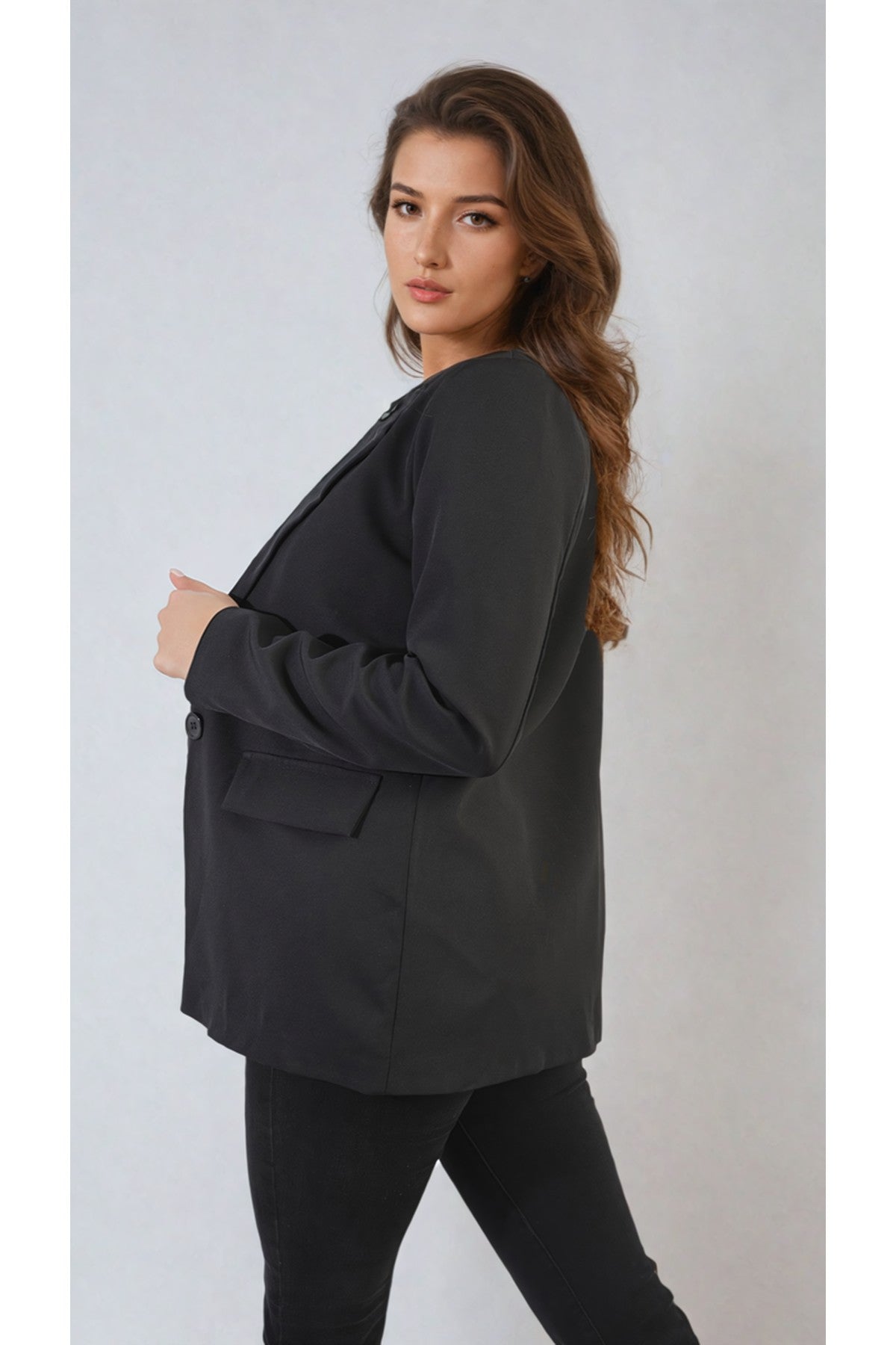 Jemma Open Front Oversized Casual Blazer - Black