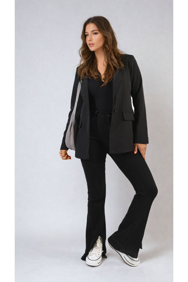 Jemma Open Front Oversized Casual Blazer - Black