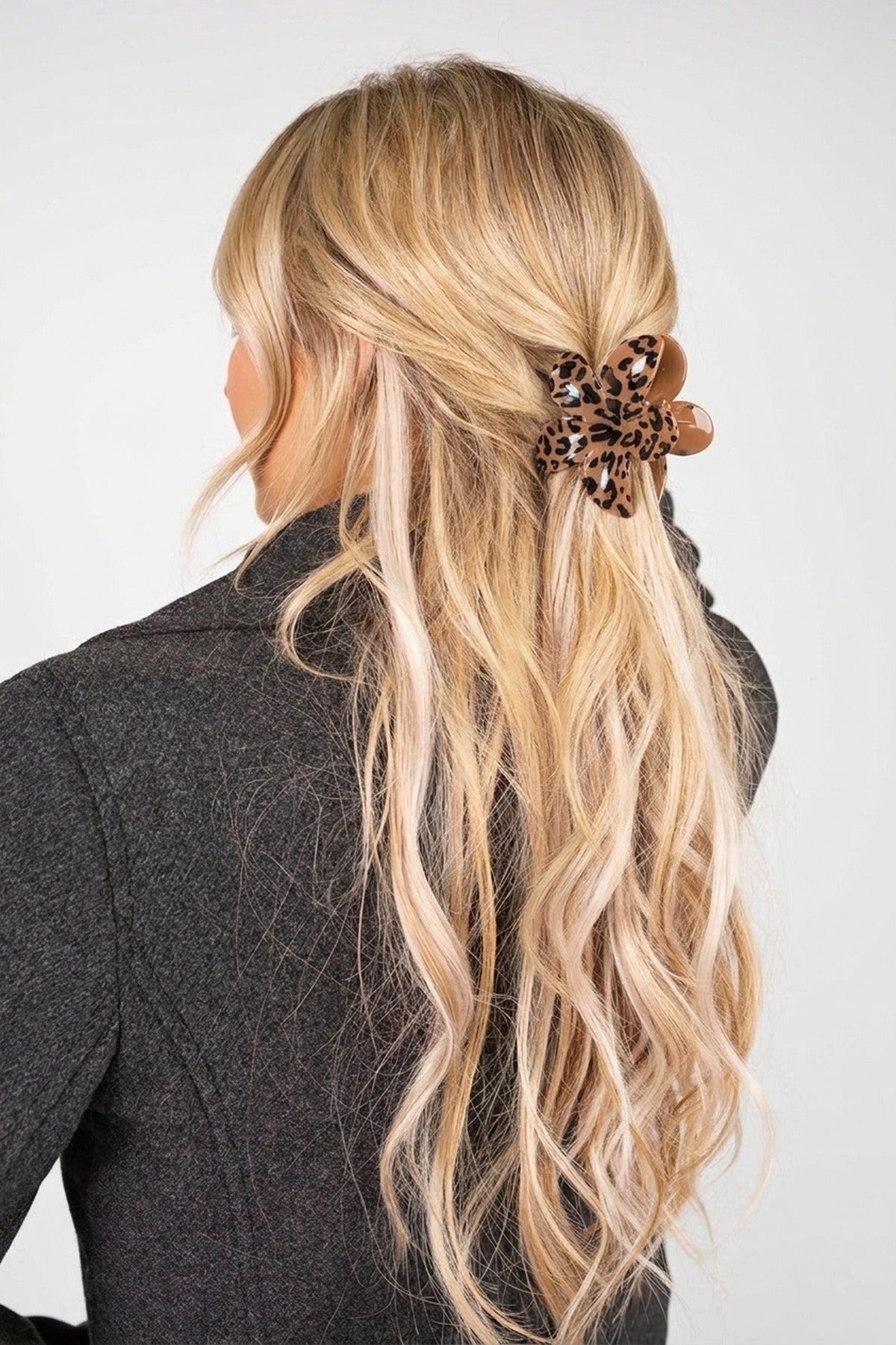Jenaya Flower Shaped Printed Hair Claw Clip - Mocha