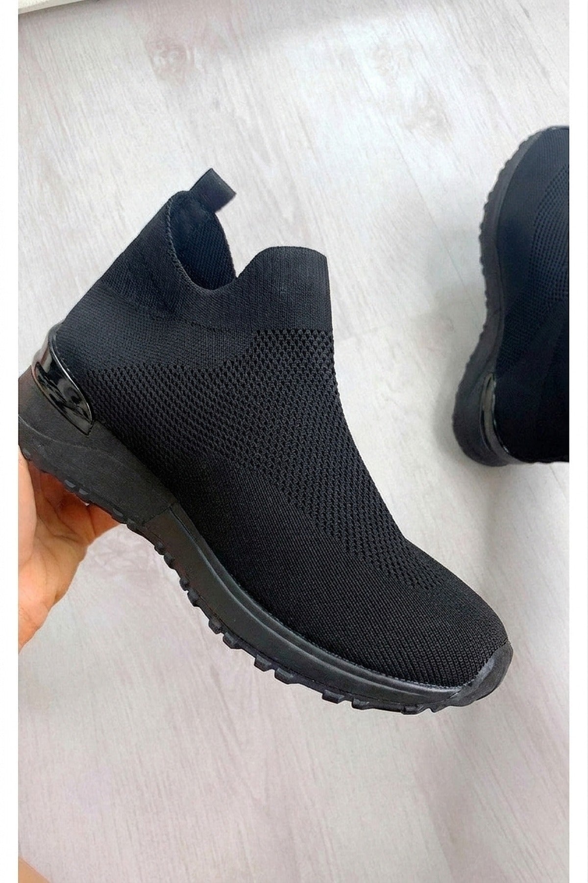 Jessi Slip On Sock Wedge Trainers - Black