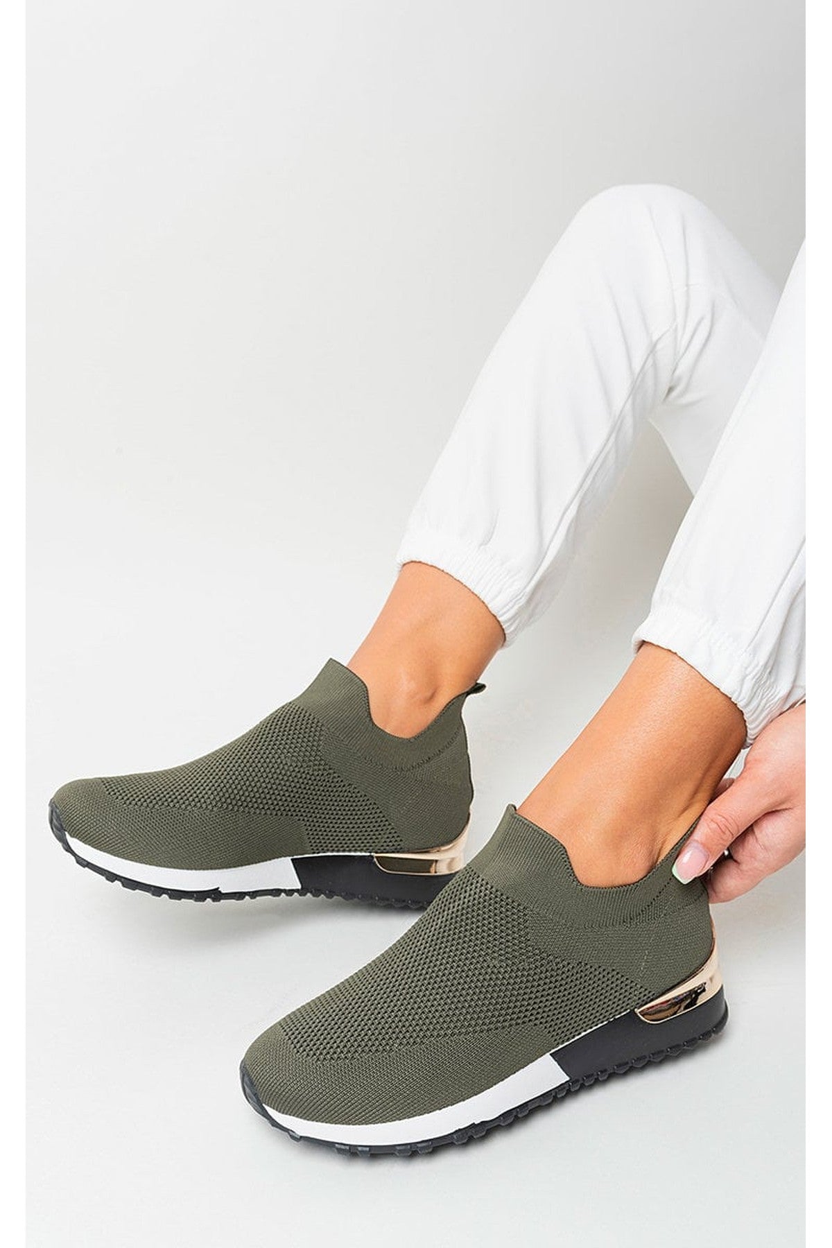 Jessi Slip On Sock Wedge Trainers - Green